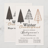 Winter Onederland Eerste Verjaardag Boho Minimalis Kaart (Voorkant / Achterkant)