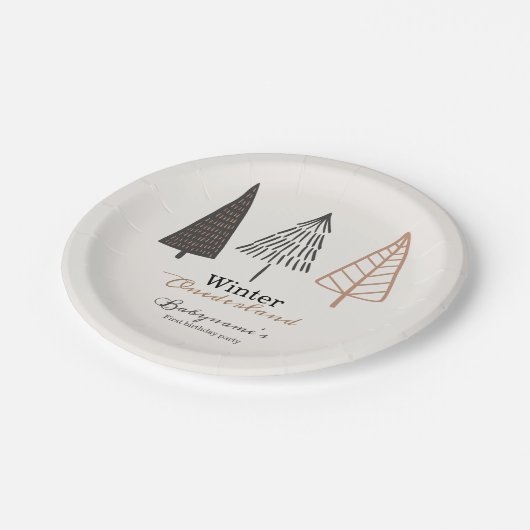 Winter Onederland Eerste Verjaardag Boho Minimalis Papieren Bordje (Gekanteld)