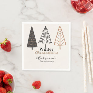 Winter Onederland Eerste Verjaardag Boho Minimalis Servet