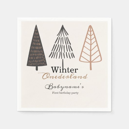 Winter Onederland Eerste Verjaardag Boho Minimalis Servet (Voorkant)
