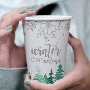 Winter Onederland eerste verjaardag bomen sneeuwvl Papieren Bekers