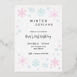 Winter ONEderland Eerste Verjaardag Folie Uitnodig Uitnodiging