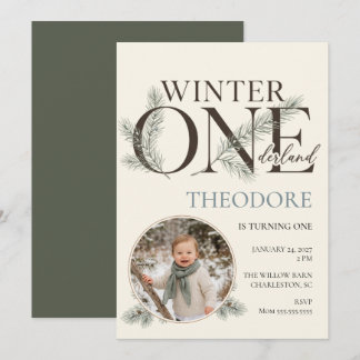 Winter ONEderland Eerste Verjaardag Foto Uitnodigi Kaart