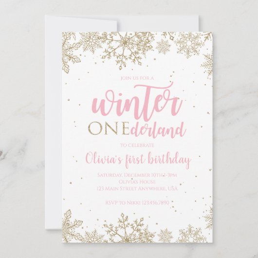 Winter Onederland Eerste verjaardag Gold Snowflake Kaart (Voorkant)