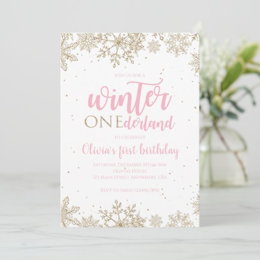 Winter Onederland Eerste verjaardag Gold Snowflake Kaart (Staand voorkant)