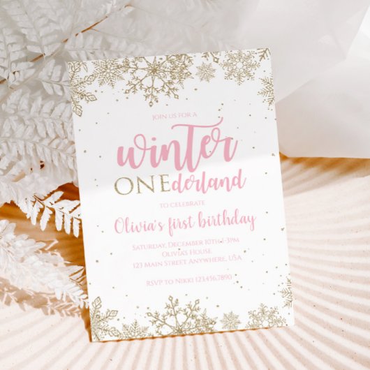 Winter Onederland Eerste verjaardag Gold Snowflake Kaart