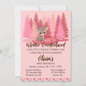 Winter Onederland Eerste Verjaardag Herten Roze Bo Kaart (Voorkant)