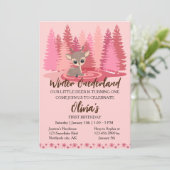 Winter Onederland Eerste Verjaardag Herten Roze Bo Kaart (Staand voorkant)