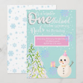 Winter Onederland eerste verjaardag Kaart (Voorkant / Achterkant)