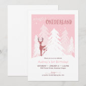 Winter Onederland Eerste verjaardag: Nodig roze Kaart (Voorkant / Achterkant)