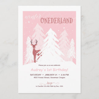 Winter Onederland Eerste verjaardag: Nodig roze Kaart