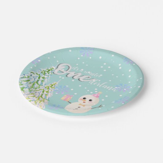 Winter Onederland eerste verjaardag Papieren Bordje (Gekanteld)