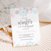 Winter Onederland eerste verjaardag roze blauwe sn Kaart