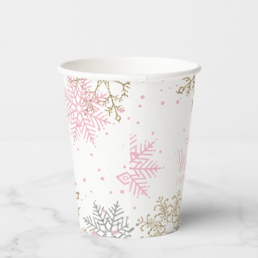 Winter Onederland eerste verjaardag roze goud Papieren Bekers