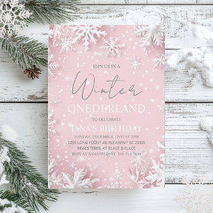 Winter ONEderland Eerste verjaardag Roze Kaart