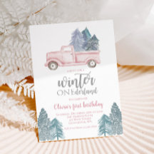 Winter Onederland Eerste verjaardag roze vrachtwag