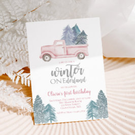 Winter Onederland Eerste verjaardag roze vrachtwag Kaart