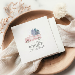 Winter Onederland Eerste verjaardag roze vrachtwag Servet