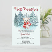 Winter Onederland Eerste Verjaardag Schattige Beer Kaart (Staand voorkant)