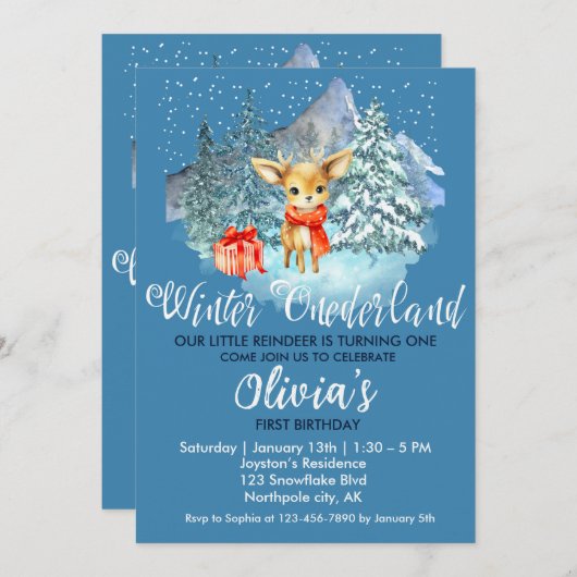 Winter Onederland Eerste Verjaardag Schattige rend Kaart (Voorkant / Achterkant)