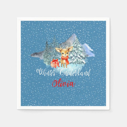 Winter Onederland Eerste Verjaardag Schattige rend Servet (Voorkant)