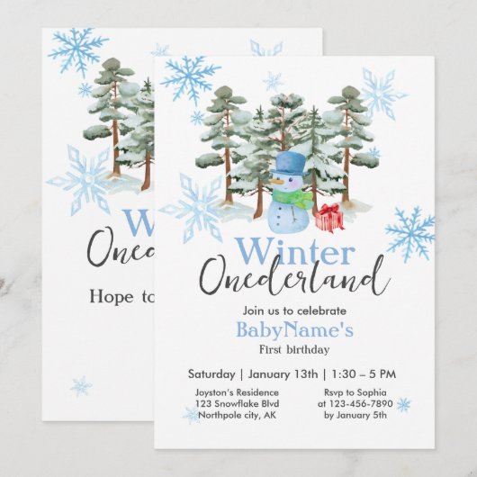 Winter Onederland Eerste Verjaardag Schattige Snee Kaart (Voorkant / Achterkant)