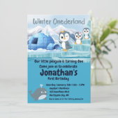 Winter Onederland Eerste Verjaardag Schattigee Pin Kaart (Staand voorkant)