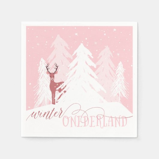 Winter Onederland Eerste Verjaardag Servet Roze (Voorkant)