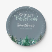 Winter Onederland Eerste Verjaardag sneeuwlandscha Papieren Bordje (Voorkant)