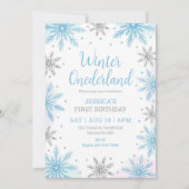 Winter Onederland Eerste Verjaardag Sneeuwvlokken Kaart (Voorkant)