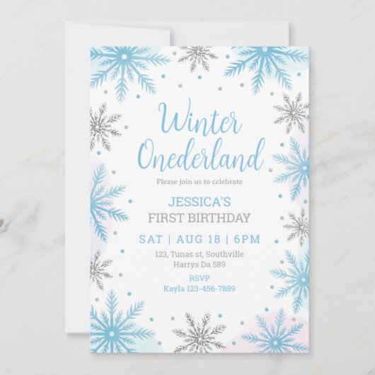 Winter Onederland Eerste Verjaardag Sneeuwvlokken Kaart (Voorkant)