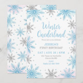 Winter Onederland Eerste Verjaardag Sneeuwvlokken Kaart (Voorkant / Achterkant)