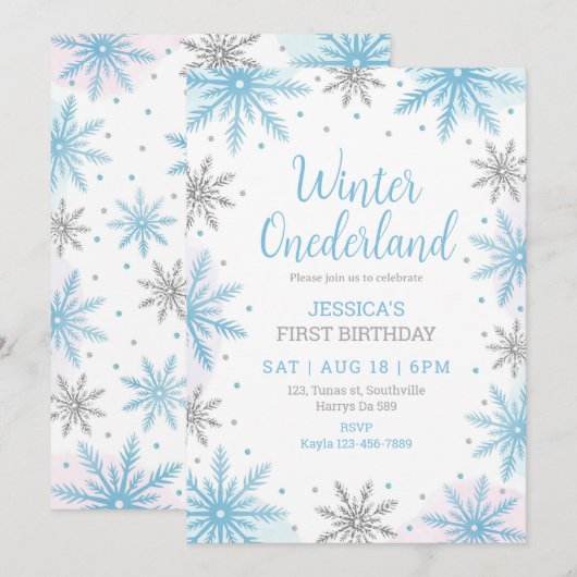 Winter Onederland Eerste Verjaardag Sneeuwvlokken Kaart (Voorkant / Achterkant)