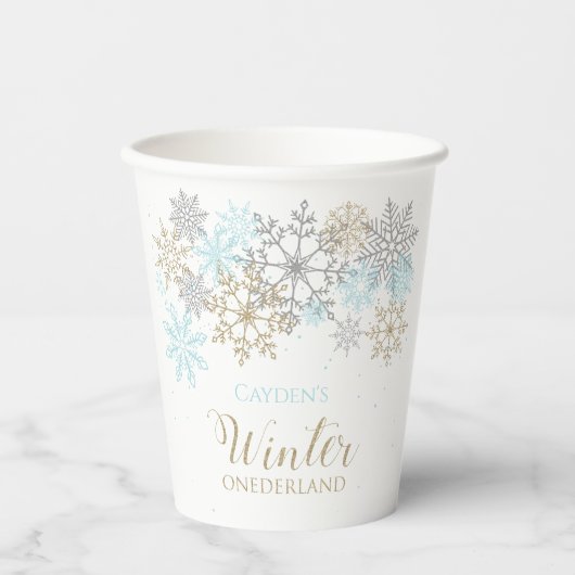 Winter Onederland eerste verjaardag Snowflake serv Papieren Bekers (Voorkant)
