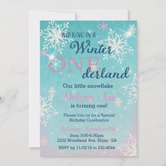 Winter Onederland Eerste Verjaardag Uitnodiging (Voorkant)