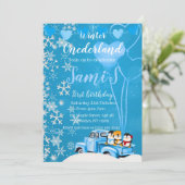 Winter Onederland eerste verjaardag uitnodiging (Staand voorkant)