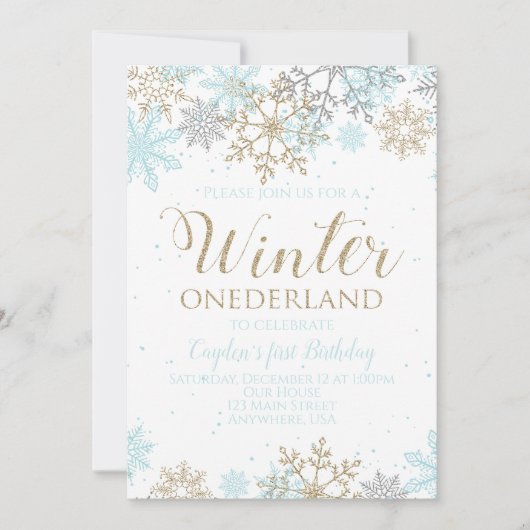 Winter Onederland eerste verjaardag uitnodiging (Voorkant)
