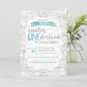 Winter Onederland Eerste Verjaardag Uitnodiging (Staand voorkant)