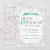 Winter Onederland Eerste Verjaardag Uitnodiging (Voorkant / Achterkant)