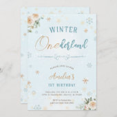 Winter Onederland Eerste verjaardag van de Eerste  Kaart (Voorkant / Achterkant)