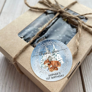 Winter ONEderland eerste verjaardag vos dank u Ronde Sticker