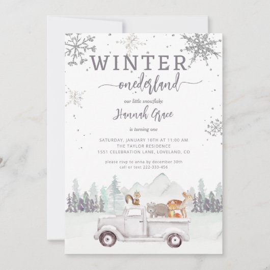 Winter Onederland Eerste Verjaardag Woodland Kaart (Voorkant)