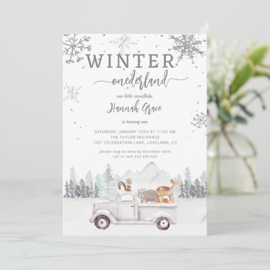 Winter Onederland Eerste Verjaardag Woodland Kaart (Staand voorkant)