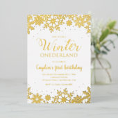 Winter Onederland Eerste Verjaardag Zilveren Sneeu Folie Uitnodiging (Staand Voorkant)