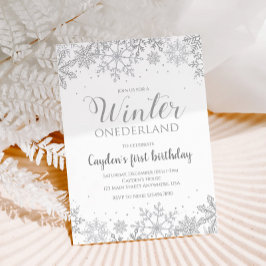 Winter Onederland Eerste Verjaardag Zilveren Sneeu Kaart