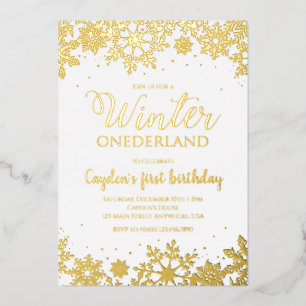 Winter Onederland Eerste verjaardag Zilveren Snowf Folie Uitnodiging
