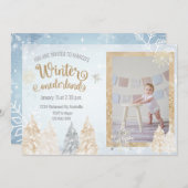 Winter Onederland Eerste Verjaardagsfeestje Sneeuw Kaart (Voorkant / Achterkant)