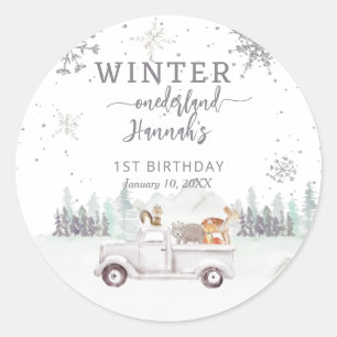Winter Onederland Eerste Verjaardagsgunst Ronde Sticker