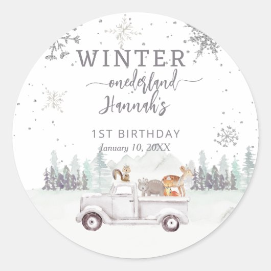 Winter Onederland Eerste Verjaardagsgunst Ronde Sticker (Voorkant)