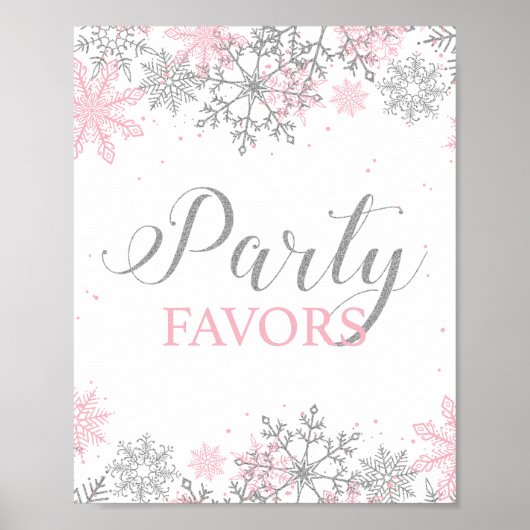 Winter Onederland Feest Artikelen Roze Zilver Poster (Voorkant)